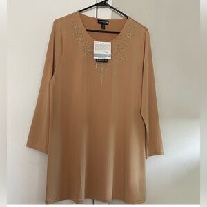 Tan Embellished Long Sleeve Top